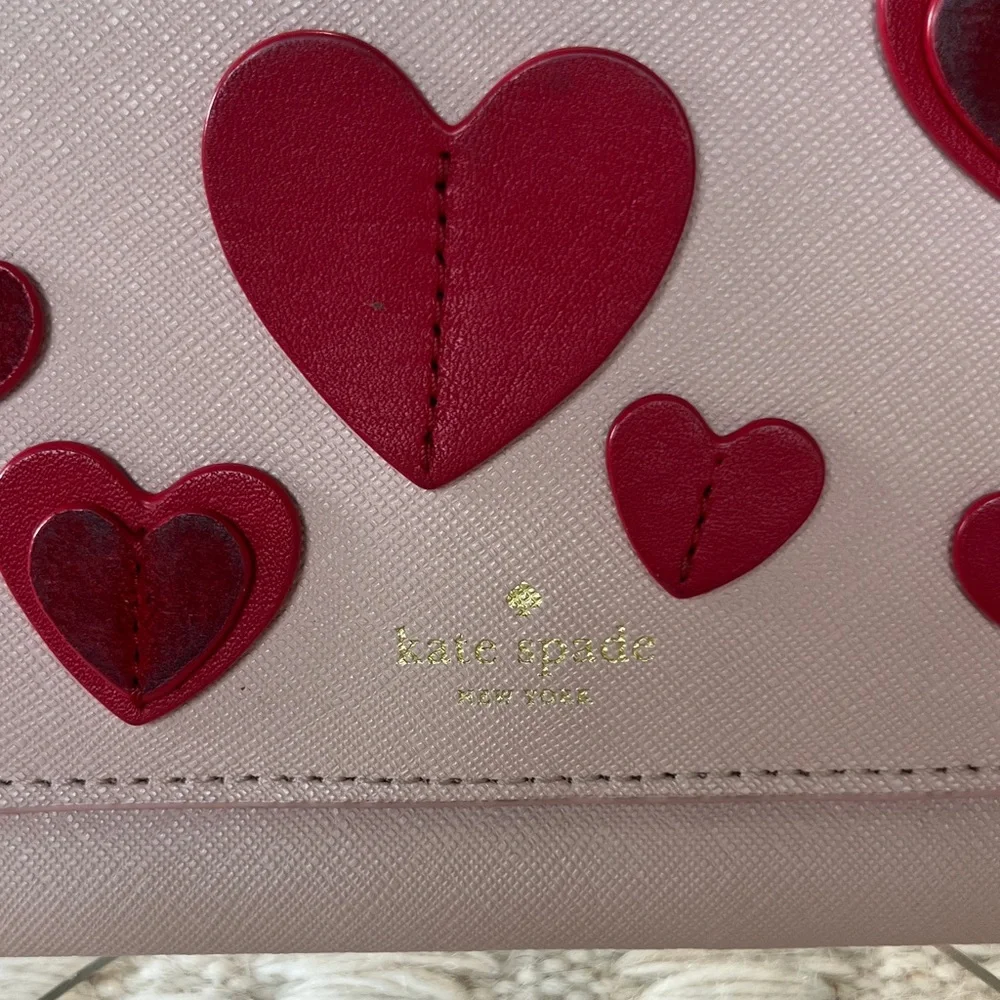 Kate Spade Pink Wallet with Red Heart Accents